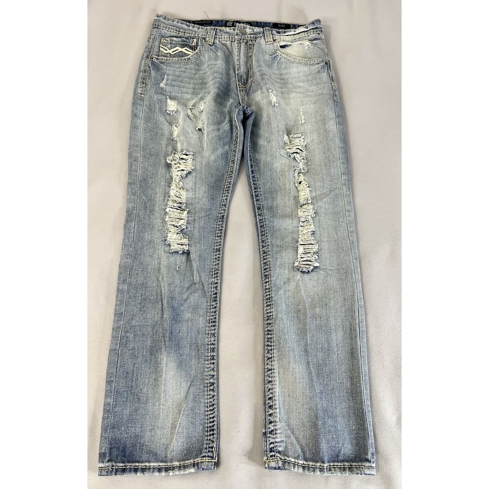 Black Premium Men's Jeans Low Rise Slim Straight Distressed Sz 36x32 (36x31.5)